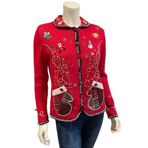 Vintage Beaded Patchwork Christmas Cardigan Sweater